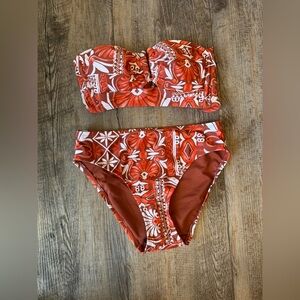 Shade & Shore Orange and White Bandeau Bikini Set